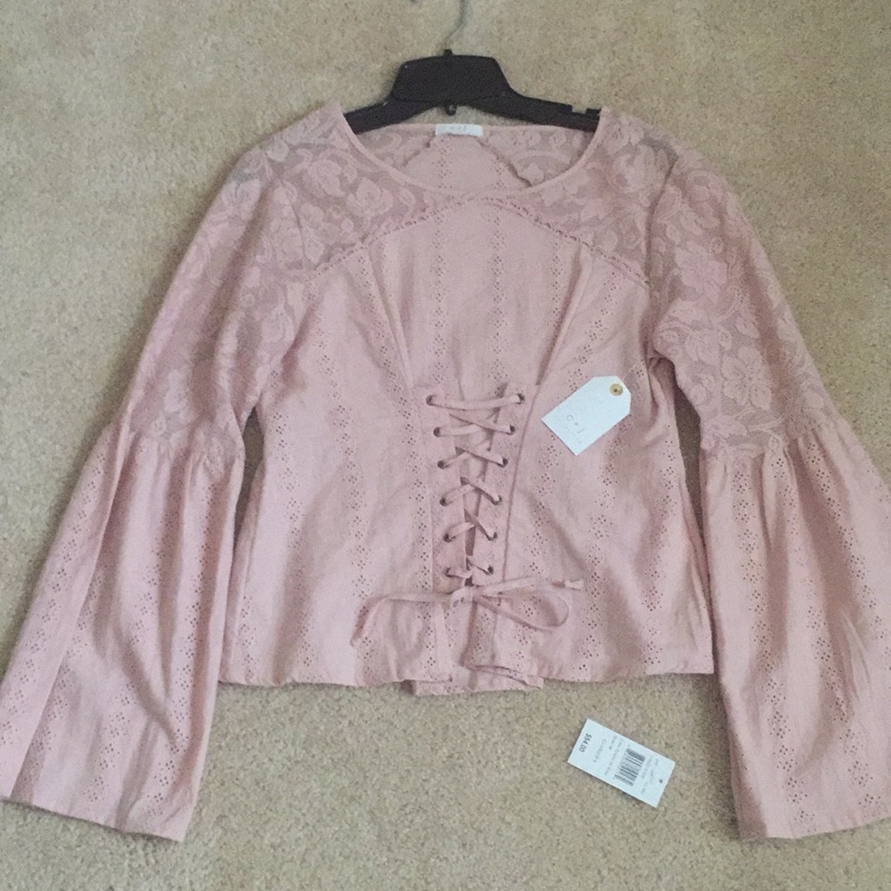 Women’s  lace & eyelet long bell sleeve shirt